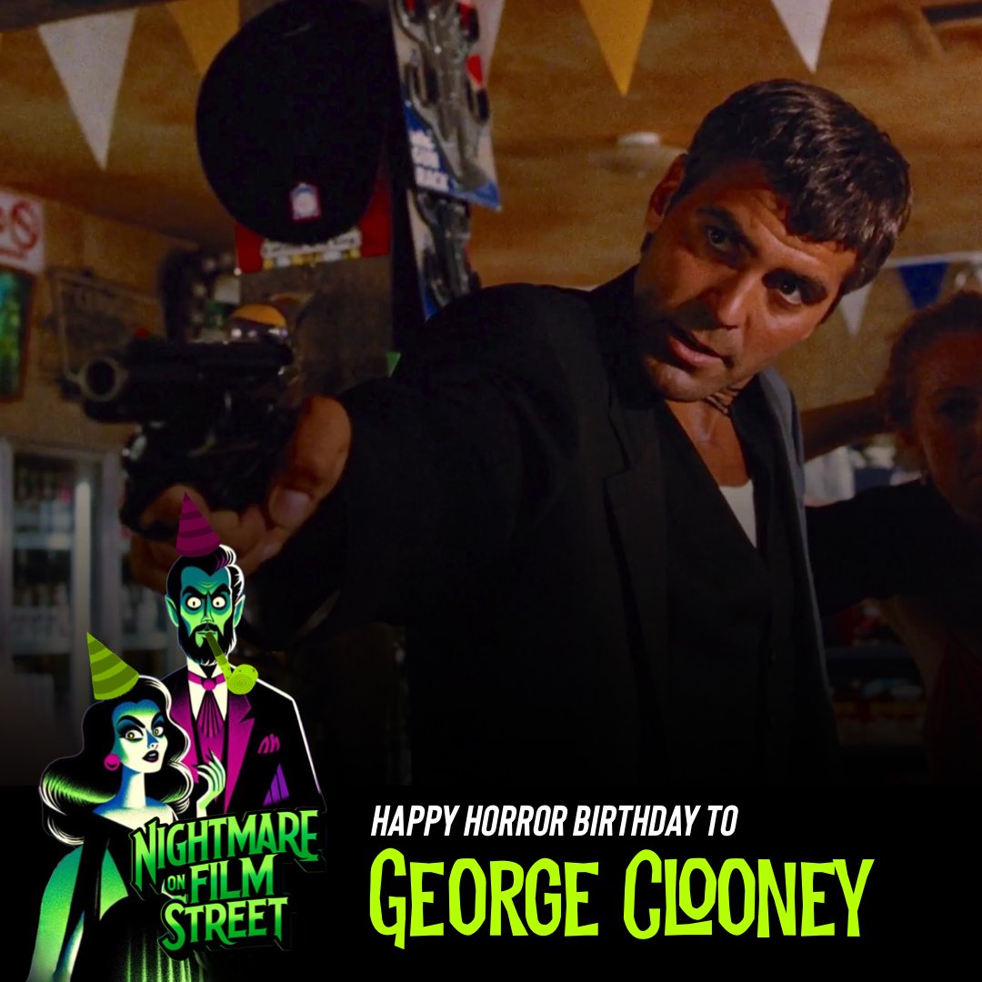 Happy Horror Birthday to GEORGE CLOONEY, known for his role in FROM DUSK TILL DAWN and his cameo in RETURN OF THE KILLER TOMATOES, born #onthisday in 1961! 🎉