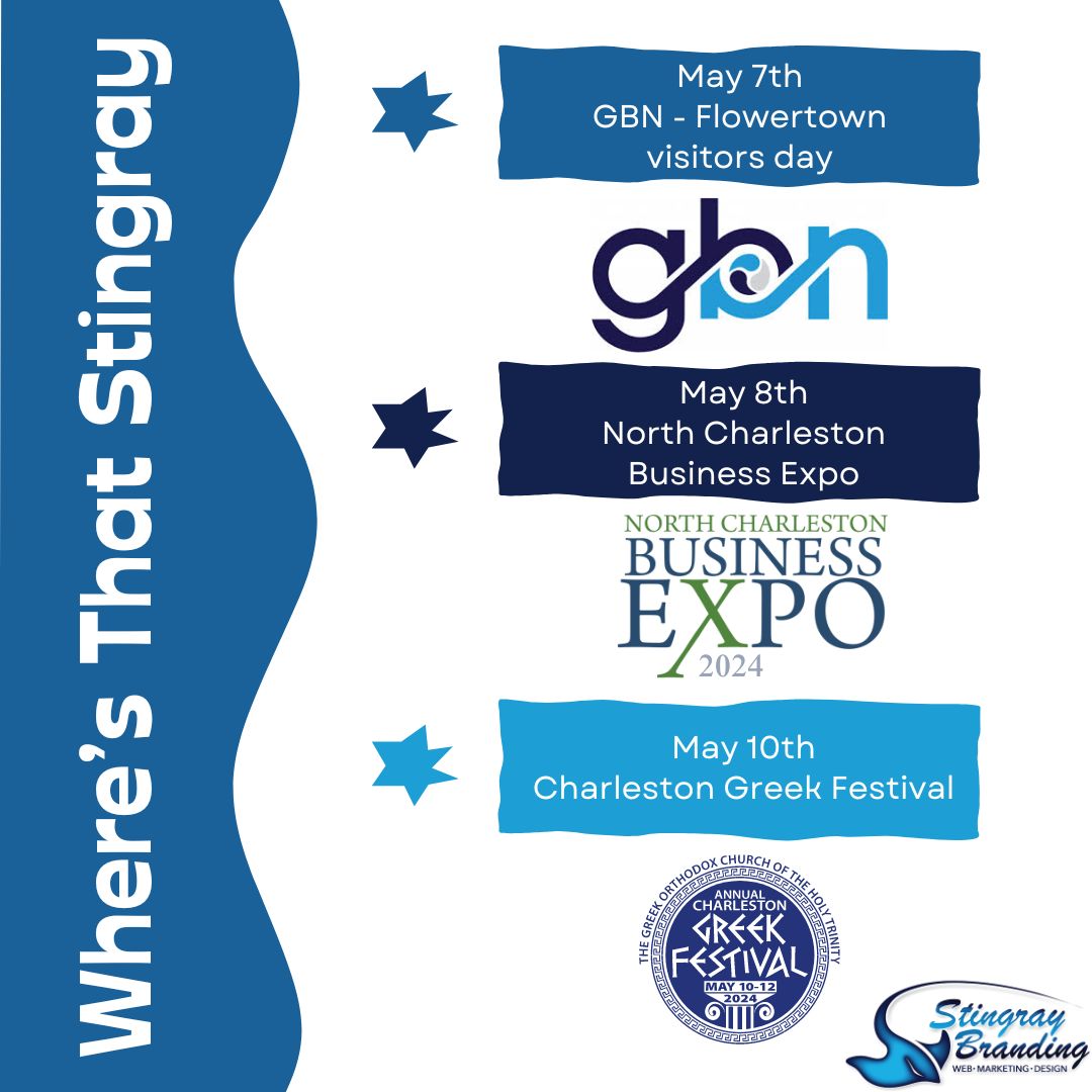 🎉Exciting Week Ahead with Stingray Branding!🌊✨ Join us as we dive into a week filled with incredible events!
Stay tuned for live updates, behind-the-scenes peeks, and more throughout the week. Thrilled for the week ahead!🌟 #CommunityEngagement  #CharlestonSC #EventMarketing