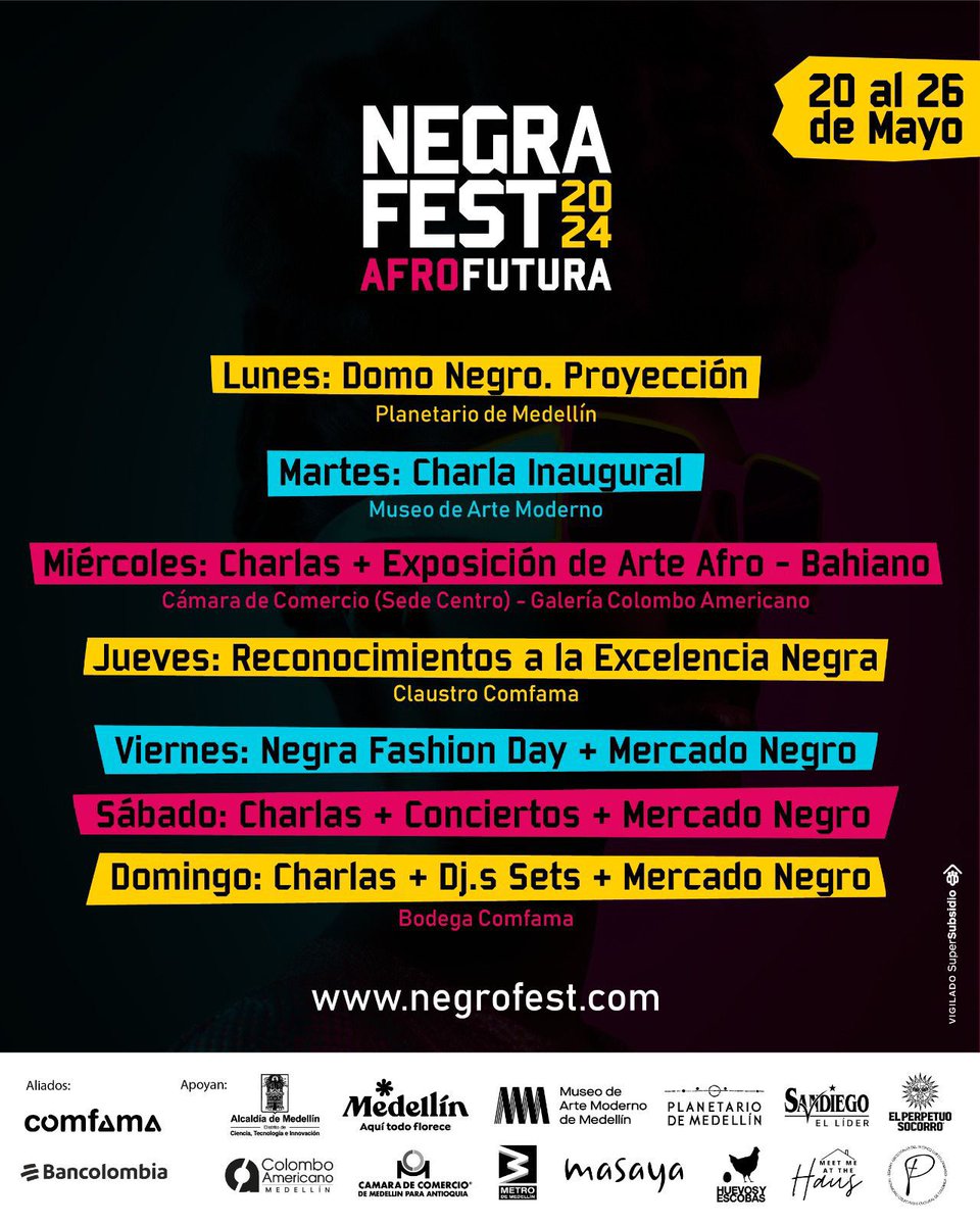 Exciting news✨NEGRA FEST 2024 is happening in MEDELLÍN, Colombia from May 20th to 26th! It's going to be 7 DAYS packed with the best of black culture💃 Best part? Admission is FREE with prior registration. For more details, head to @negrofestcol See you there! #NegroFest2024