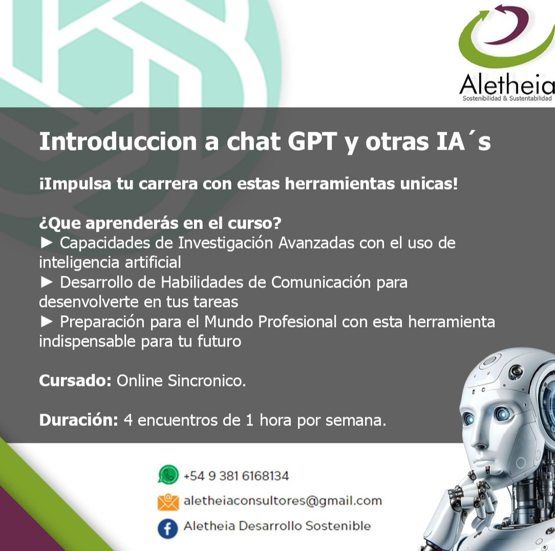 ACILTRHA acompaña la difusión del curso: Introducción a chat GPT y otras IA's 👩🏻‍💻Este programa te dará las herramientas necesarias para optimizar tus operaciones. Para más información y consultas: aletheiaconsultores@gmail.com