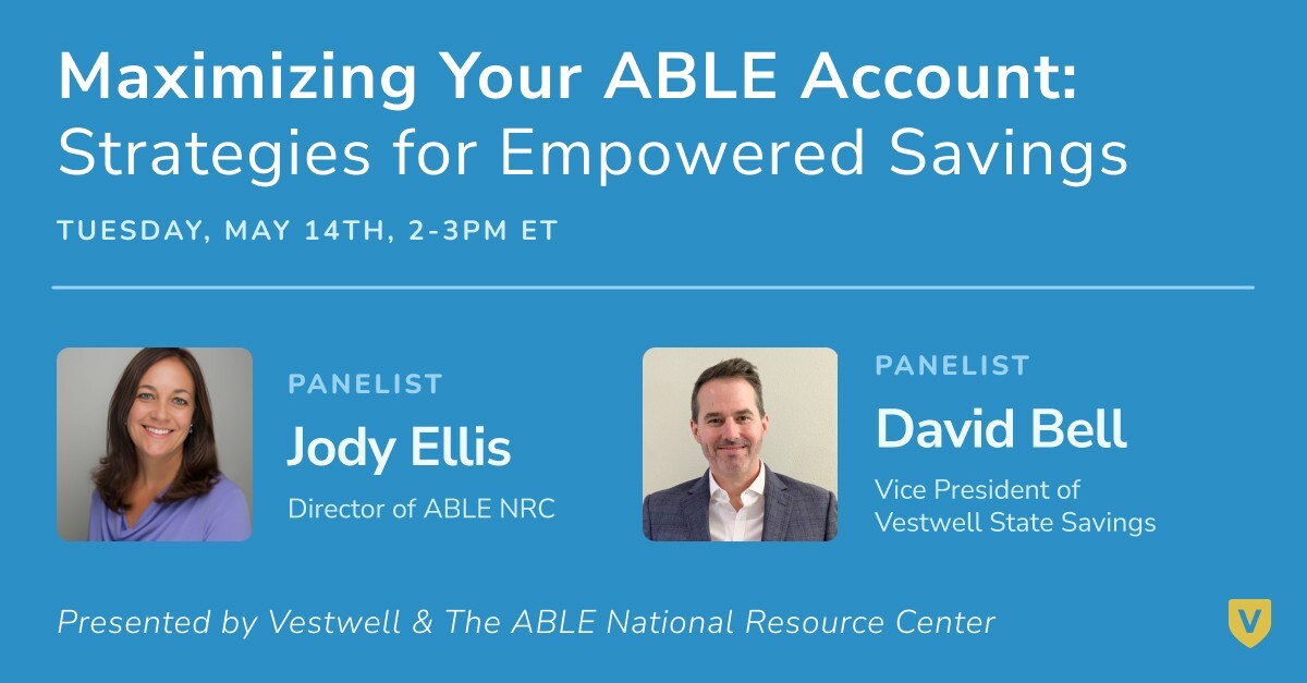 Join us on May 14th from 2-3 pm ET for a webinar with @theABLENRC about the many ways individuals can save through the ABLE program. Panelists will explore the benefits of ABLE programs for those living with disabilities. RSVP: us02web.zoom.us/webinar/regist…