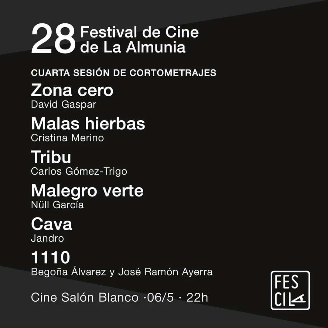 🎥 <a href="/tribucorto/">TRIBU</a> se proyecta hoy en la Sección Oficial del <a href="/fesciLA/">Festival de Cine de La Almunia</a>
📆 6/05/24
 🕙 22:00 horas
📍 Cine Salón Blanco (c/Garay, 5, 50100 La Almunia de Doña Godina, Zaragoza)
#tribupelícula #corto #ficción #violenciadegénero #violenciajuvenil  #28fescila #LaAlmunia #elcortoescine