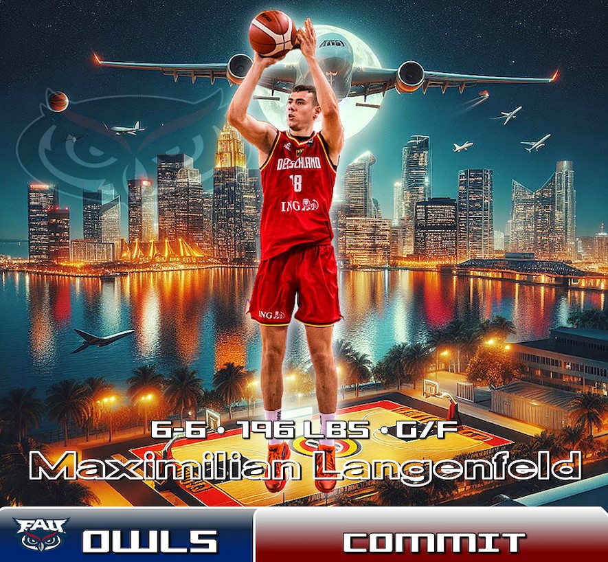 CONGRATS to 6-6 196 lbs G/F Maximilian Langenfeld of Germany on his commitment to Head Coach John Jakus and the @FAUMBB program! WELCOME Maximilian! 🦉🏀🌴