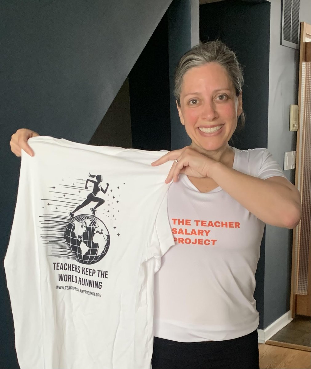 Kicking off #TeacherAppreciationWeek with our Board Pres @EllenSherratt spreading the love & awareness running around #Chicago with our new #teacher-runner-inspired shirt! Order yours here: teachersalaryproject.org/store.html ($5 goes to support our advocacy to raise teacher pay)