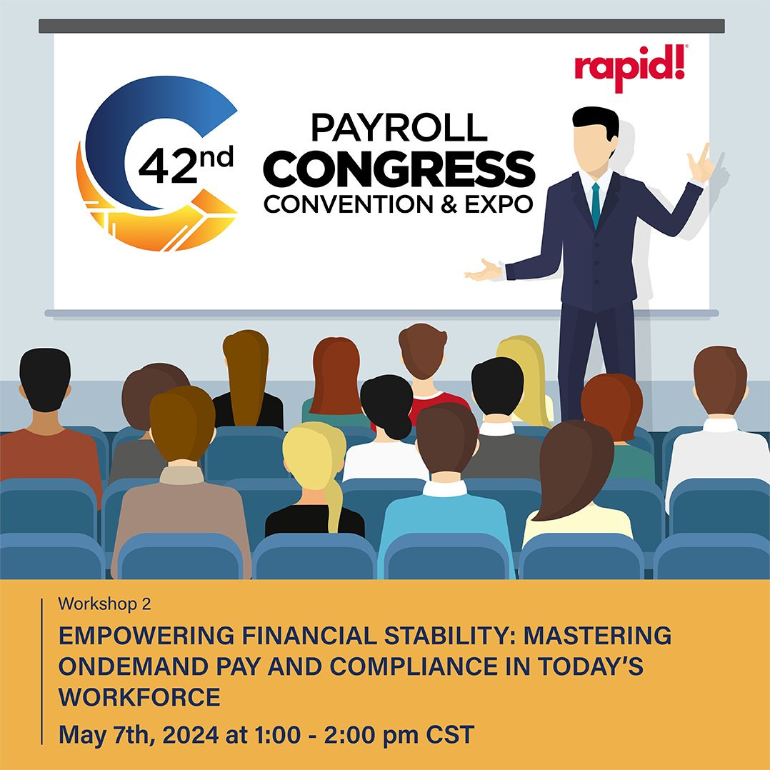 Struggling with #paycheck-to-paycheck living? Join our #workshop at Payroll Congress tomorrow at 1:00 pm CST. Explore #OnDemandPay, integrated #FinancialTools to alleviate #FinancialStress. Empower your workforce! #PayCon #FinancialStability #PayrollSolutions #rapid!