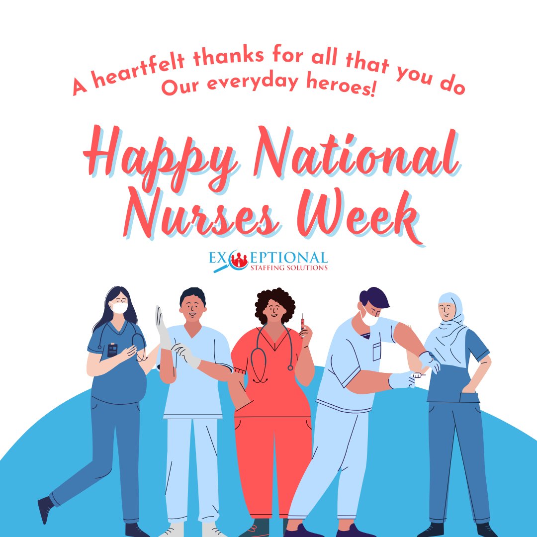 Happy Nurses Week! Thank you for taking care of everyone.'
#happynursesWeek #nurses #healthcareworker #CNA #LPN #RN #CMT #medicalprofessionals #wearehiring #job #nowhiring #exceptionalstaffingsolutions