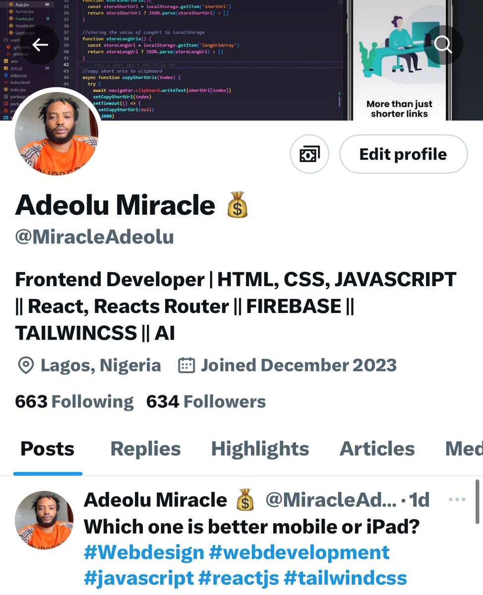 Excited to hit 600+ followers on #X 🎉 Thanks to each one of you for being a part of this journey. Let #Connect if you're interested in 

🌐 #webdeveloper 
🎨 Front-end Dev
⚙️ #coding 
🦏 #Javascript
🖌️ #CSS
🏗️ Building online
🔧 #tailwindcss
🚀 UI/UX
📂 Open Source
💻 #Software