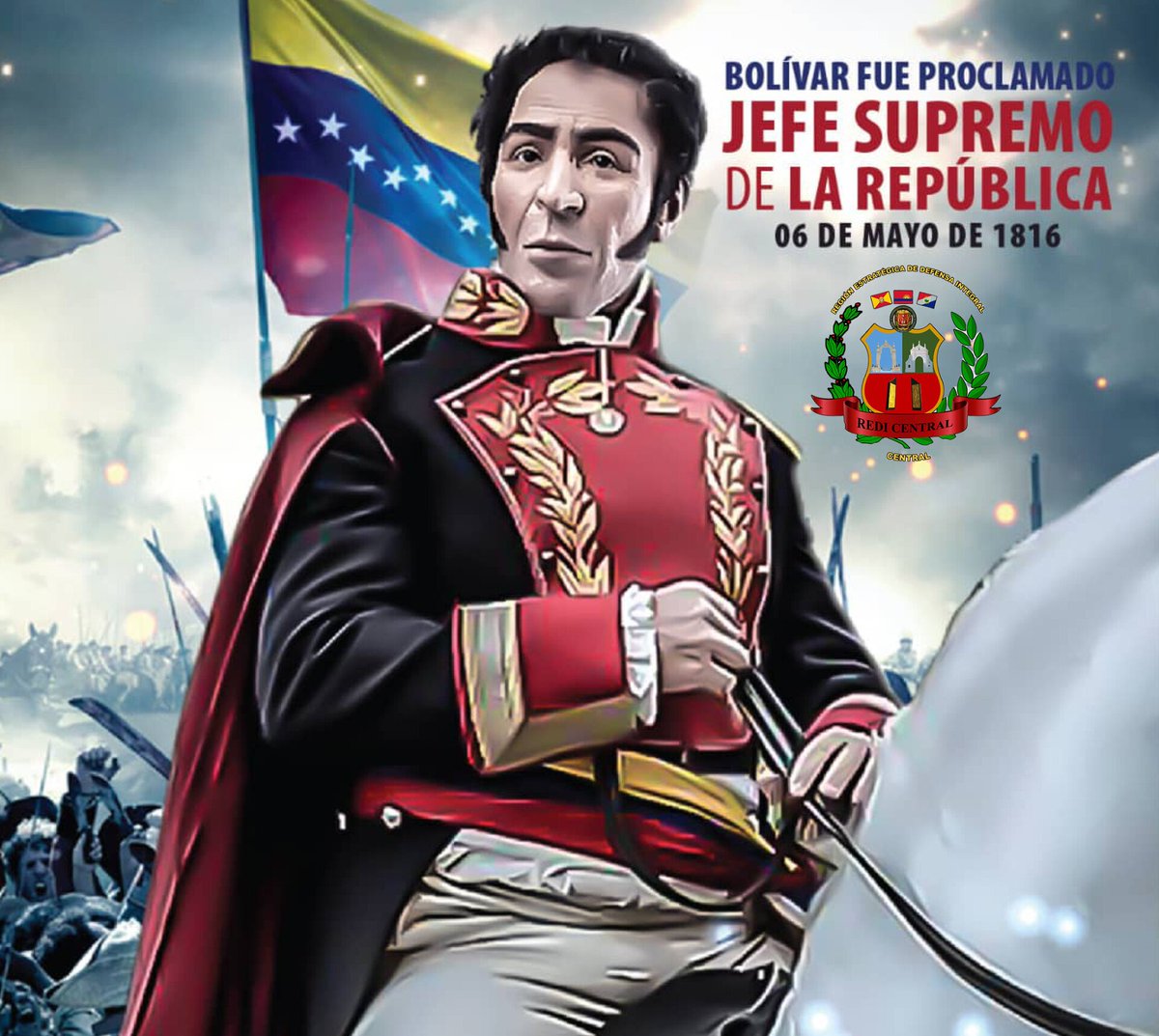 208 años #06May de 1816, el Libertador Simón Bolívar fue proclamado por el patriota oriental Juan Bautista Arismendi, «jefe Supremo de la República de Venezuela y sus Ejércitos.