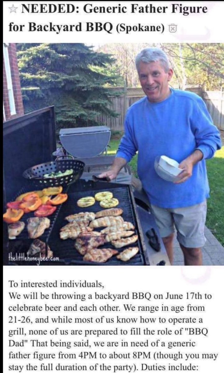 TrungTPhan's tweet photo. It is almost grilling season. So, shoutout to the greatest Craigslist ad ever: “Generic father figure needed for BBQ”. https://t.co/w32pDKCNJD