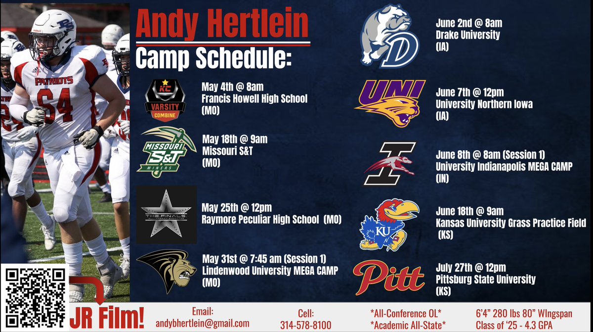 Updated camp schedule!! Excited to compete this summer! 
@Coach_J_Heath @psouthfootball