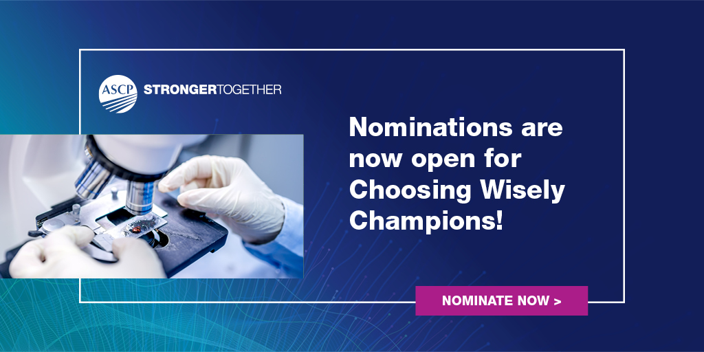 Are you ready to recognize your colleagues for their commitment to effective test utilization? Nominate a Choosing Wisely Champion today! The deadline for nominations is May 19. Find out how to nominate at: bit.ly/4azzHsA