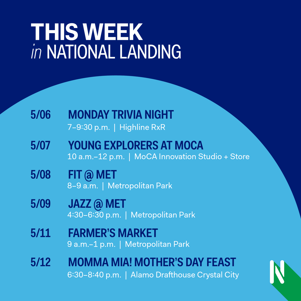 🎷🎨 Get ready for a lively week ahead in National Landing! Catch some live jazz, join a free fitness class, get creative in an art workshop, or test your smarts at trivia night. 🏃‍♂️ 👨‍🌾 🔗 Check out these events and many more: bit.ly/3Y5ALyr
