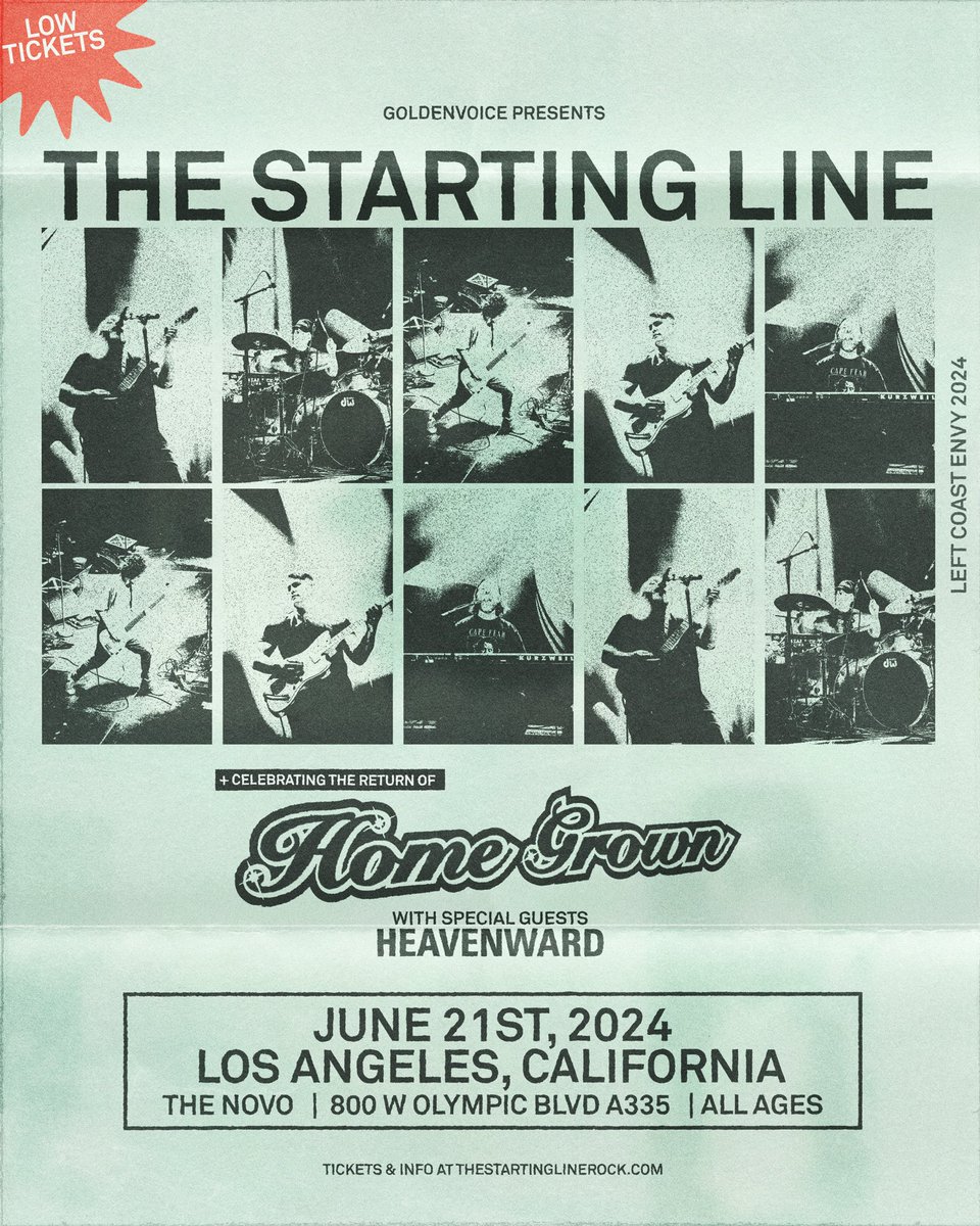 We’re thrilled to be joining @TheStartingLine with very special guests Home Grown in Los Angeles on June 21st at @TheNovoDTLA. Tickets are already almost sold out. thenovodtla.com/events/detail/…