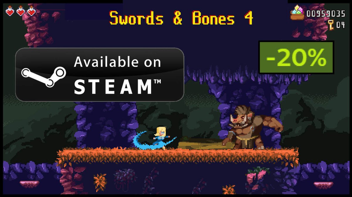 ⚔️Swords & Bones 4☠️is now on Steam! 🎮 Explore fresh challenges and master magical arts ✨in this latest installment, at a discounted launch price: store.steampowered.com/app/2912700/Sw… 👈 Thank you for supporting the game!🙏🩷 #pixelart #steam #retrogaming #gaming #steamdeck #chiptune #pc