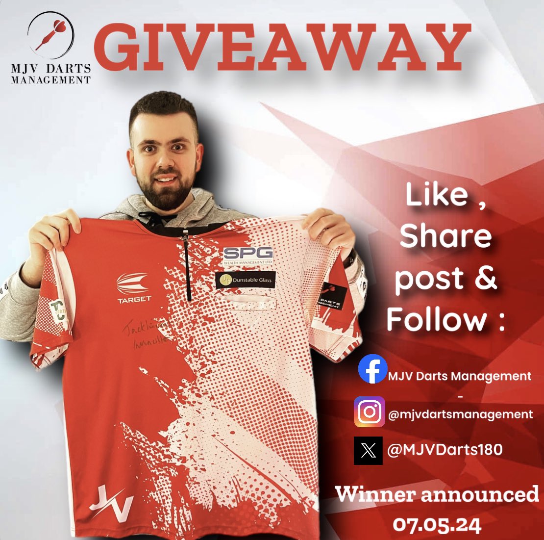 Don’t forget guys less 24 hours will be announcing a winner on Facebook & Instagram for @JCV180 matchworn signed shirt 🖊👕

Remember to follow all MJV & Jack Vincent social media &  pages 🎯

07.05.24