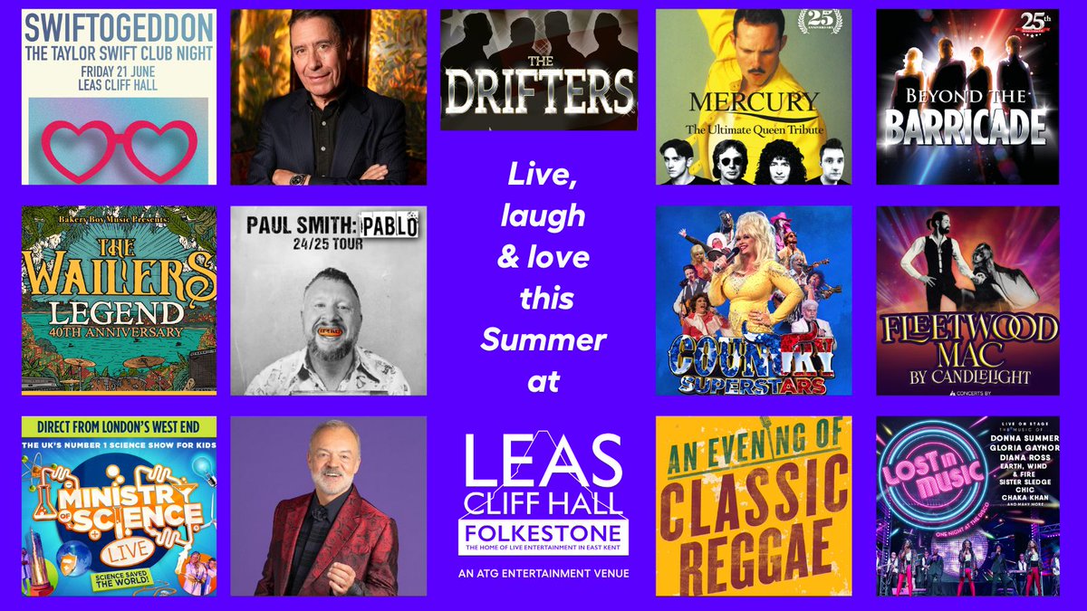 Summer Vibes and Live Thrills: Your Ticket to the Hottest Shows in Town! ☀️🎵

Join us at Leas Cliff Hall this Summer for one of these fantastic shows! Who's coming?
🎟️ See our link in the bio for all our shows.

Hashtags: #Folkestone #WhatsOnKent #Kent #LeasCliffHall