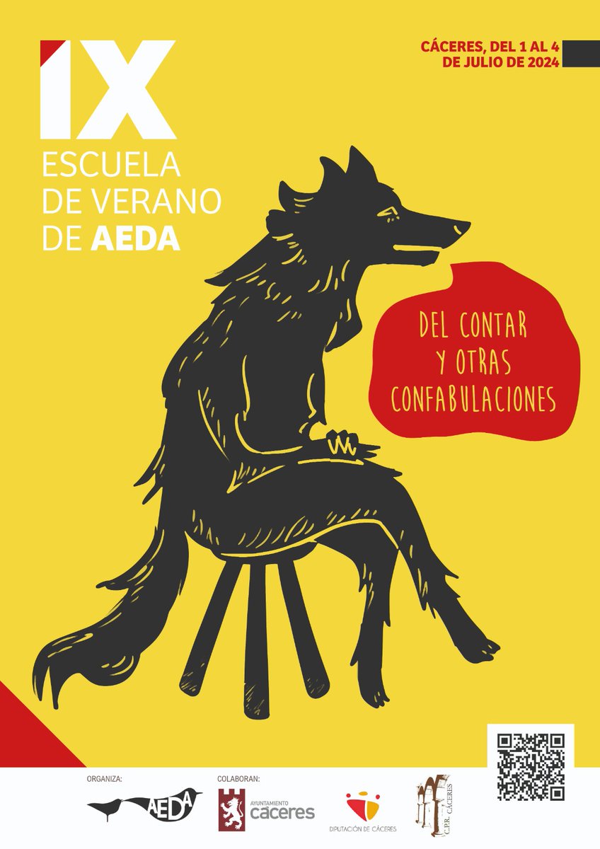 Ya está disponible toda la información de la escuela de verano de AEDA. Este año se celebrará entre el 1 y el 4 de julio en Cáceres. Qué maravilla.
Echad un vistazo al completo programa de este año
cutt.ly/5ewfbXxR

¡Nos vemos en julio!

#NarraciónOral #EscuelaAEDA