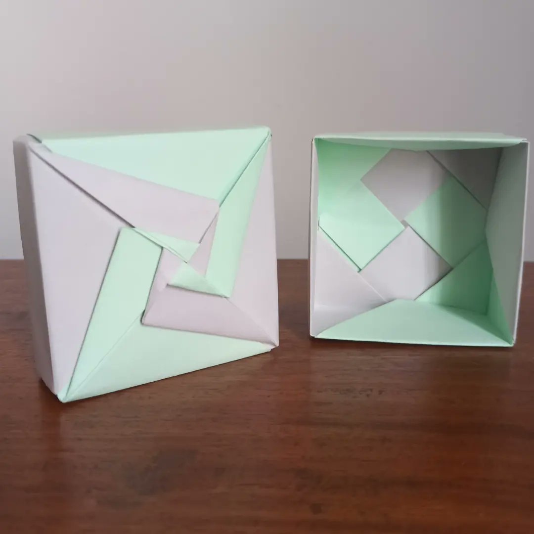 Box (Tomoko Fuse). Folded by me from 10x10cm memo pad paper.