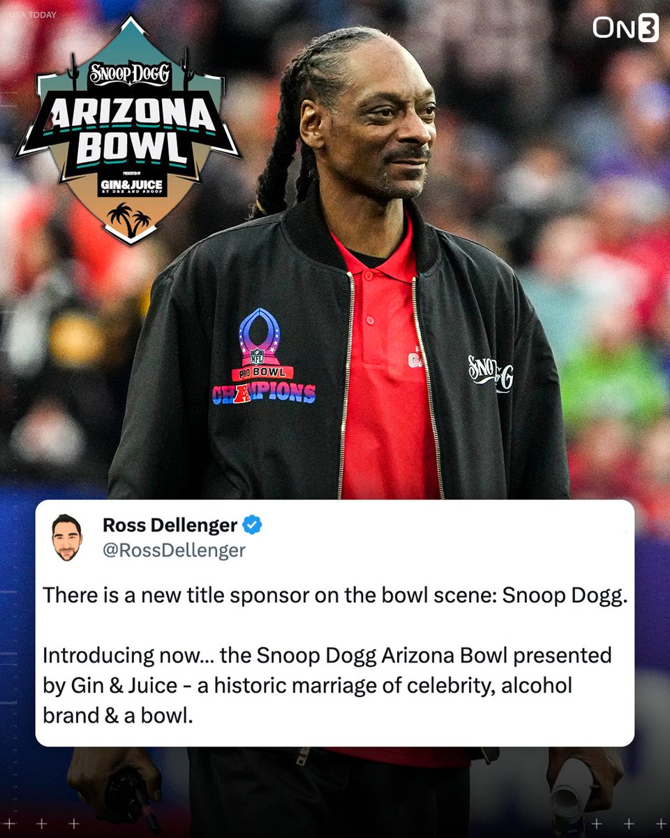NEWS: The Arizona Bowl will be sponsored by Snoop Dogg's Gin & Juice, becoming the first bowl game sponsored by an alcoholic brand👀 (via @RossDellenger) on3.com/news/arizona-b…