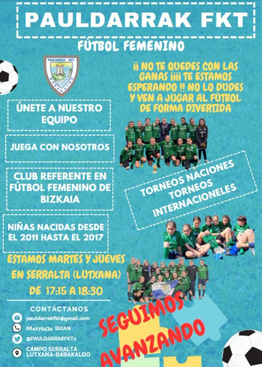 FUTBOL FEMENINO EN BARAKALDO
Anímate y ven!!
20 Años con el futbol femenino
ETORRI ZAITEZ!!💪💪