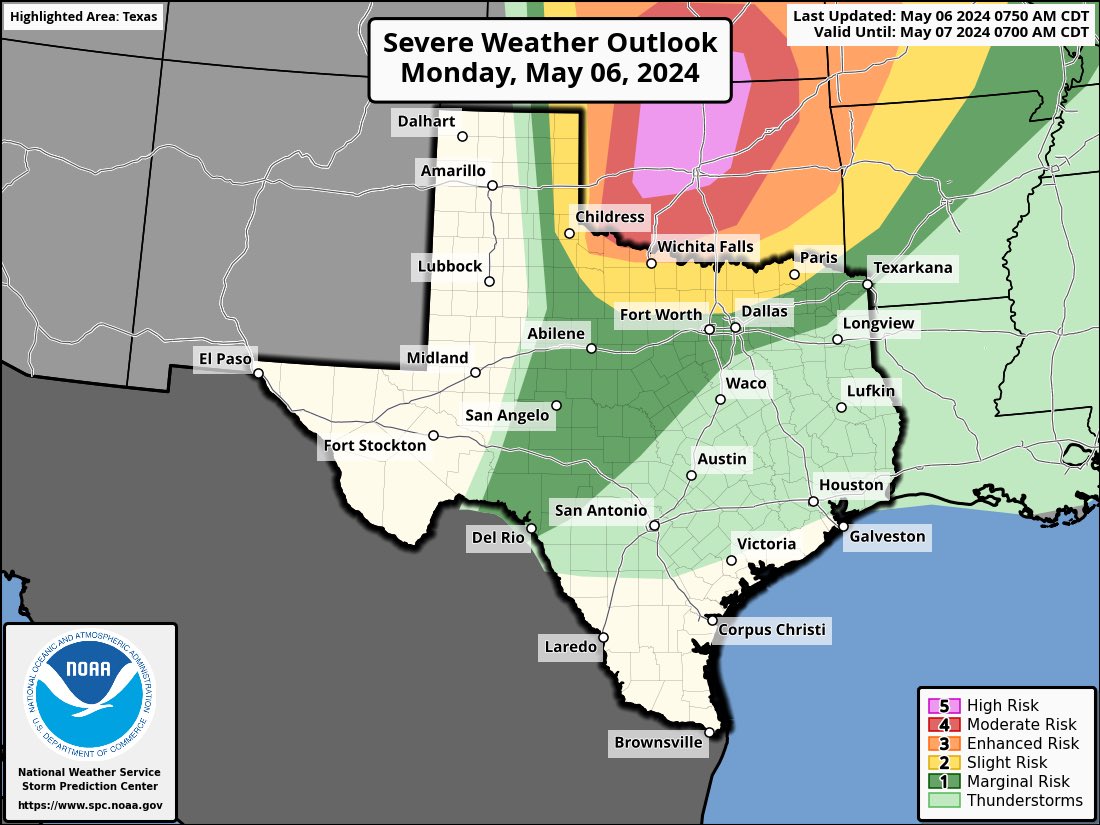 ⛈️Severe Weather Threats Continue Across TX!⛈️ Threats include: heavy rainfall, flash flooding, damaging winds, large hail, & possible tornadoes. Tips: 📻Monitor Local Forecasts ⚠️Get To A Safe Location 💧Never Drive Through Flooded Areas More: texasready.gov/be-informed/na… #txwx