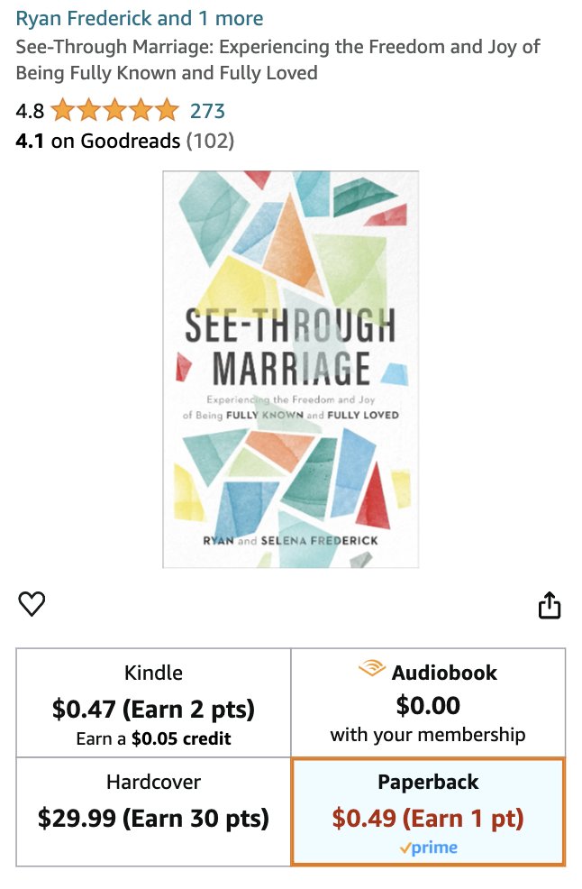 PSA: See-Through Marriage is currently listed for $0.49 on Amazon ($0.47 for the Kindle version)! Also shipping is free for Prime members. This has never happened before... and we have no idea how long it will last. So, if you're looking for a book to help you live more