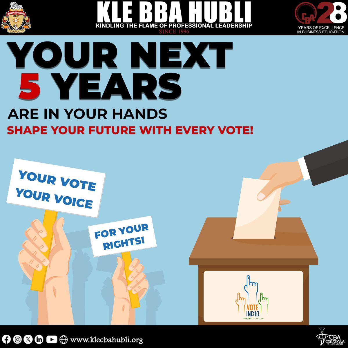 A vote for today is a step towards a better tomorrow....Make your voice heard by casting your precious vote 🗳️

#votingrights #votingmatters
#meraphelavotedeshkeliya
#vote2024 #28yearsofexcellenceyearsofexcellence #klebbahubballi
#kebbahubli#topbbacollegeinhubli