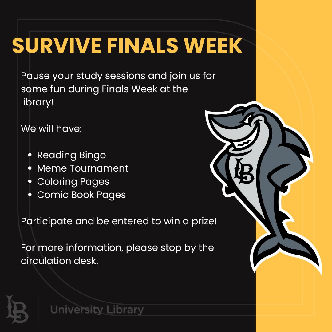 Dive into Finals Week with us at the Library! Balance those study sessions with a dose of well-deserved fun! See you there! #finalsweekfun #finalexams #csulb #fyp #explorepage #csulblibrary #csulb #studybreak #csulbfinalsweekfun