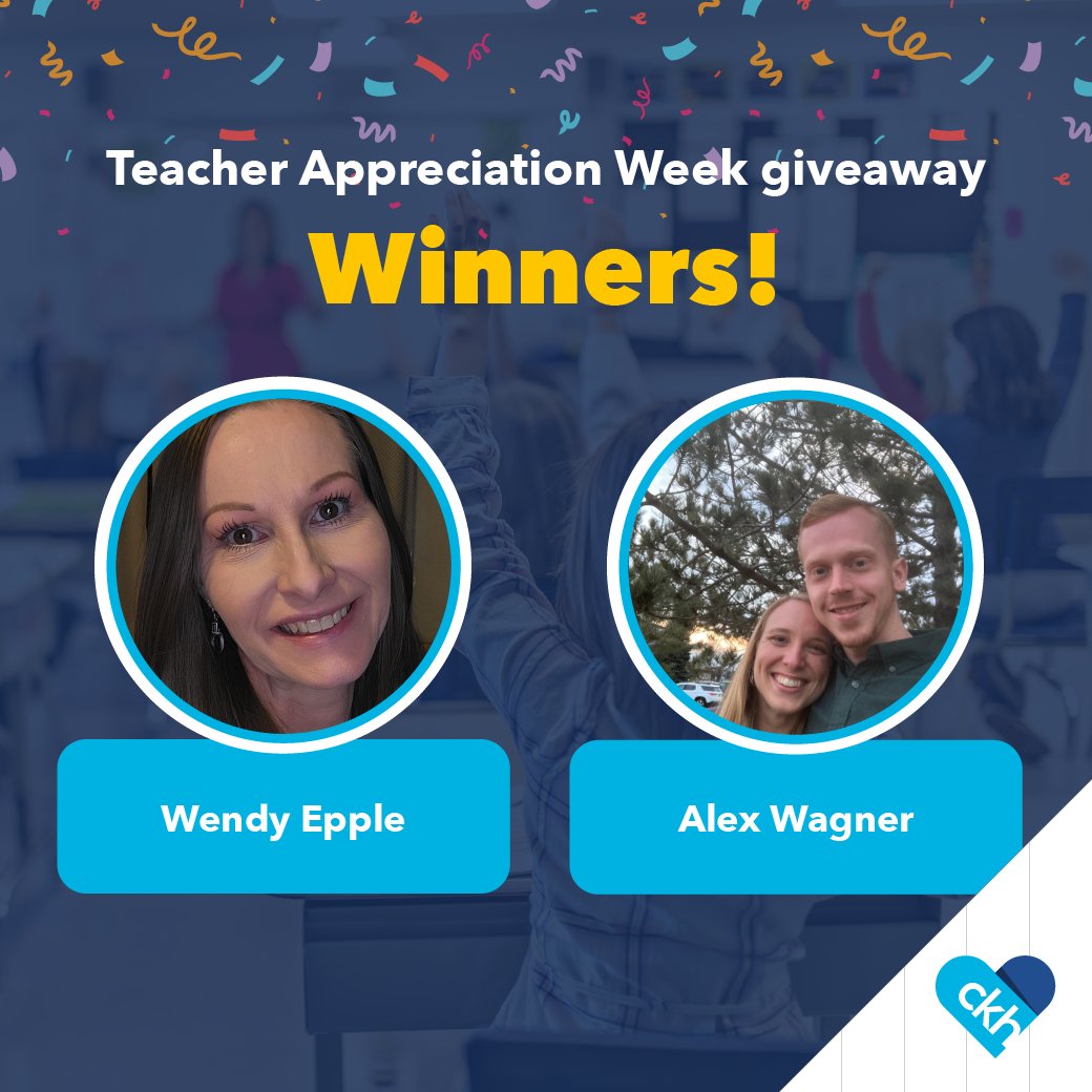 Today’s gift card winners are... Wendy Epple and Alex Wagner! Congratulations! If you didn’t win today, that’s okay! There are still four more chances for you and your nominated teacher to win this week as we celebrate teachers!
