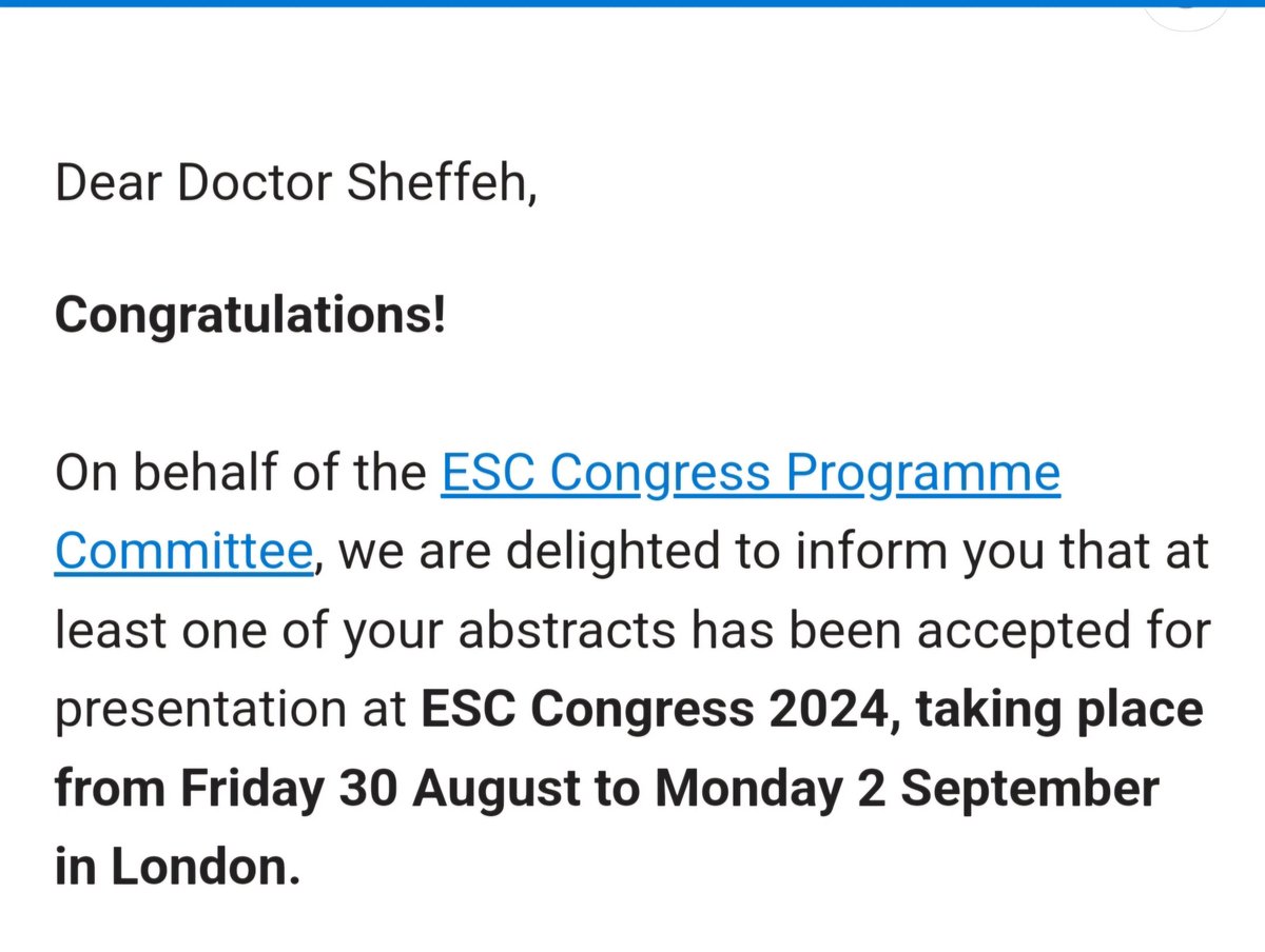 I'm thrilled to learn that our research from @MayoClinicCV will be presented at one of the biggest cardiology conferences worldwide. @escardio #AI_cardiology