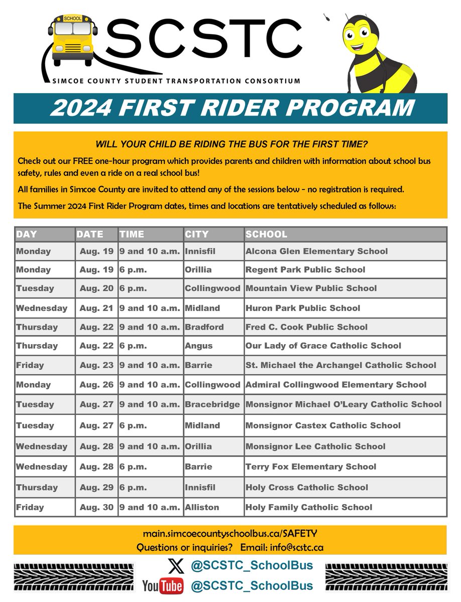SAVE THE DATE: Will your primary aged child be new to busing next year? Check out our free First Rider program with sessions scheduled throughout August 2024!