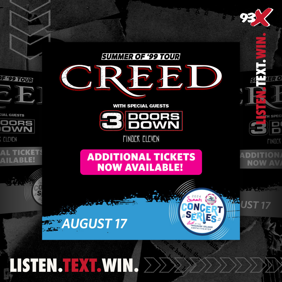See @Creed reunite at @ticasino! Rock out to songs like “Higher,” “With Arms Wide Open” and “My Sacrifice” when the band and special guests @3doorsdown and Finger Eleven perform on Saturday, August 17. Tune in all week during the 2pm hour for your chance to win tickets!