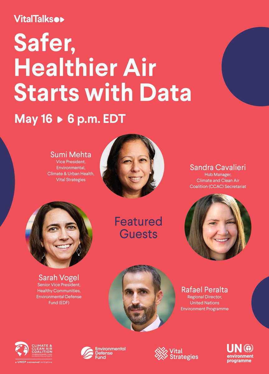 Right now, 90%+ of the world breathes unhealthy air. But safer, cleaner air is possible. Join EDF & colleagues from @VitalStrat and @CCACoalition to explore our data-driven work to prioritize safer, cleaner air for all. Register here: eventbrite.com/e/vitaltalks-l…