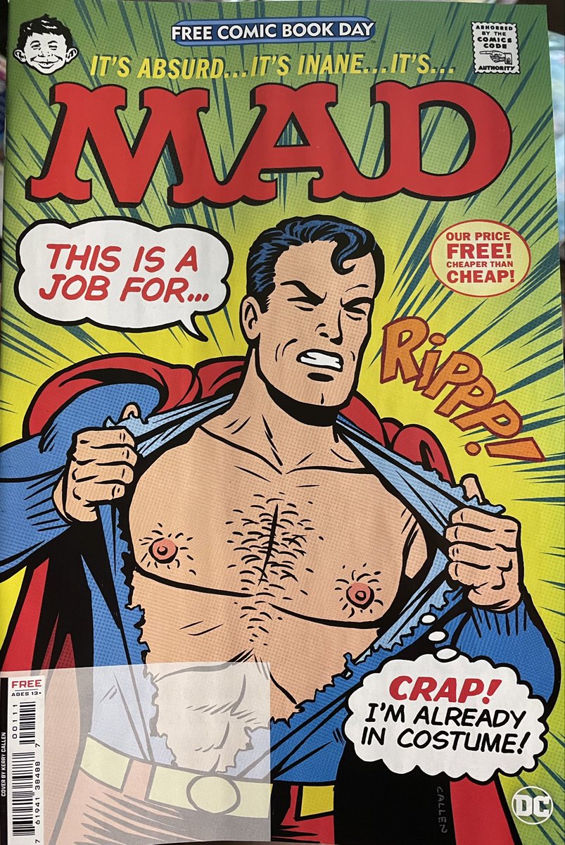 Another great #FCBD2024 pickup from @zeuscomics All superhero themed funnies. Lots of great stuff from @KerryCallen Don Martin, Sergio Aragonés and more. Cool to have a comic book sized issue of @MADmagazine again, too.