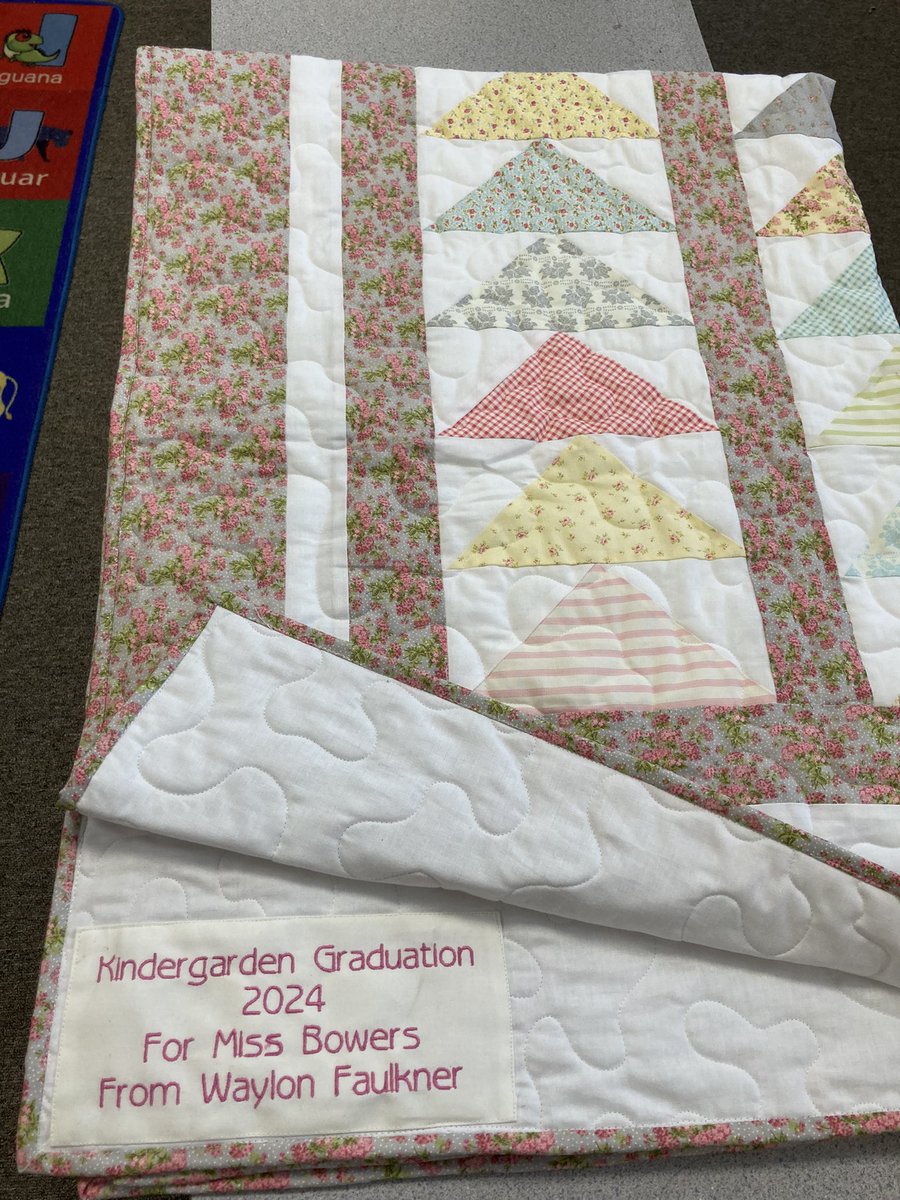 Just finished another Kindergarten graduation.  It went great. Got some lovely gifts…..a fuzzy blanket, gift card, coffee mug and handmade quilt! ♥️ #graduation