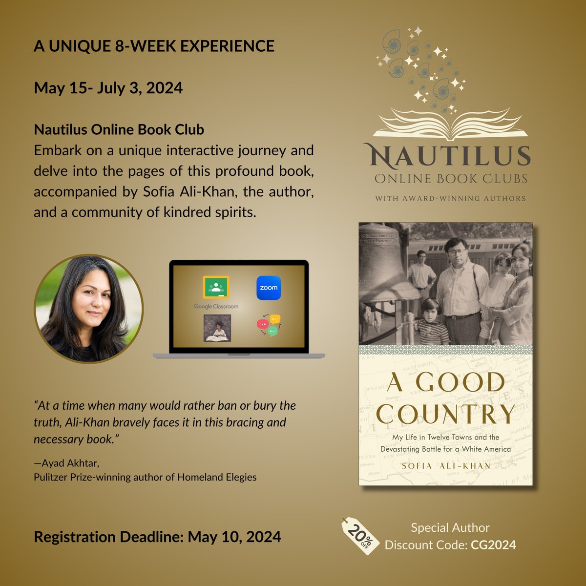 Four days left!
All of my fees from the book club will go to HEAL Palestine, an organization which provides urgent humanitarian aid, including medical treatment, shelter, clothing to the children of Gaza.

Register here using COUPON CODE CG2024: nautilusbookawards.com/goodcountry