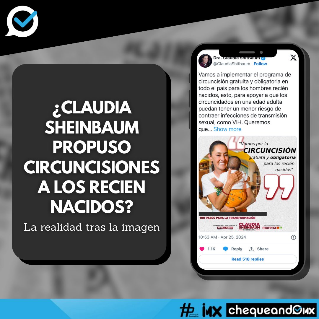 ChequeandoMx's tweet photo. 📌 || #ChequeandoMX ||
¿@Claudiashein propuso circuncidar a los recién nacidos? 😳

En Chequeando MX encontramos esto 👇🏻 https://t.co/FltCj6IeCK