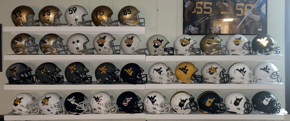 The Updated West Virginia Helmet History. 

Added 2 lids in 2023
Added 1 for next season

#HailWV