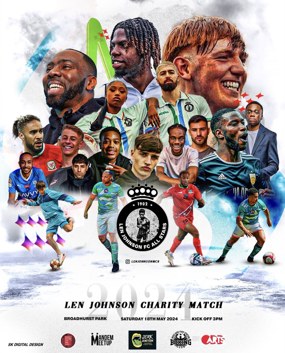 The Len Johnson Celeb Team 2024 🙏🏽⚽️ taking on @FCUnitedMcr Legends next Saturday 18th May continue to spread awareness on the remarkable story of Manchesters uncrowned boxing champion Len Johnson 🥊 👑 Tickets below 👇🏽 skiddle.com/whats-on/Manch…