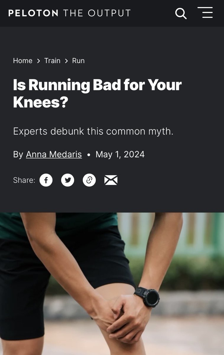 For my 1st @onepeloton story, I questioned the idea that #running is bad for your knees. Most interestingly, I learned that roads/sidewalks tend to slightly slope to help with rain runoff, so you should reverse your route to keep your body in balance 🤯 onepeloton.com/blog/is-runnin…