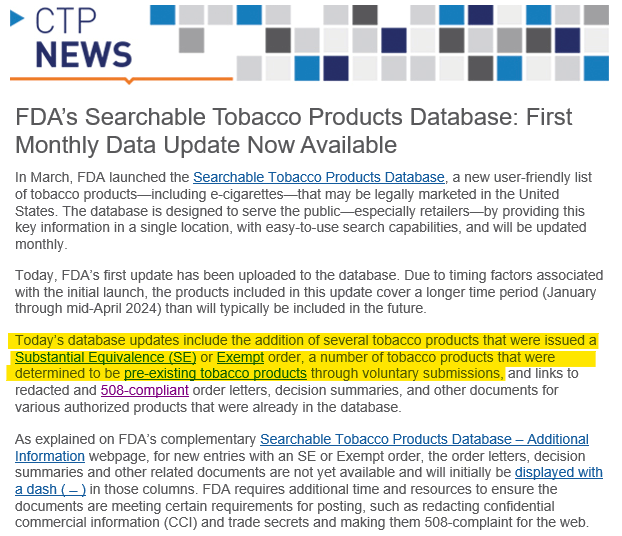 Does anyone else find this offensive? 
The first update from @FDATobacco to its 'Tobacco Product Database' includes products added from 1/1/24 to 5/6/24. The only new additions are 30 cigarettes/cigars, 4 rolling papers, 3 Snuff, 1 Hookah and 5 Big Tobacco Marlboro Heat Sticks.