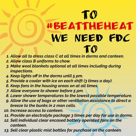 #BeatTheHeat @FL_Corrections @FLSenate @myflhouse @Gayle_Harrell Easy solutions that you can implement to help protect our incarcerated love ones from the brutal summer heat.