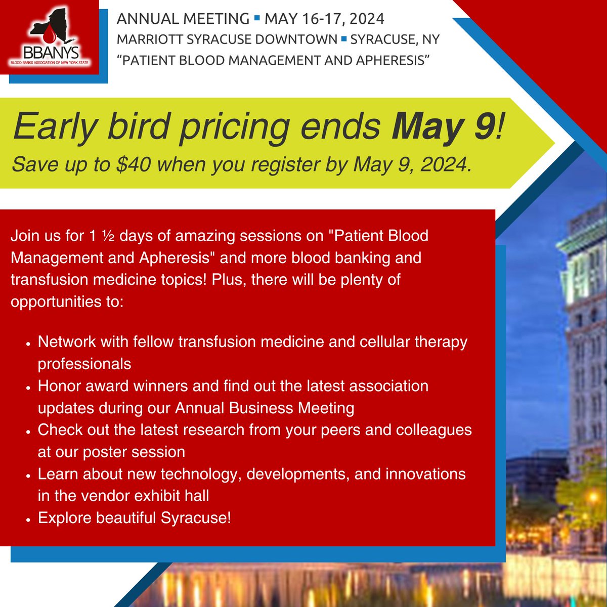 #BBANYS2024 is coming up next week! Don't miss out on the best pricing for this event – early registration ends on Thursday, May 9! bbanys.org/annual-meeting