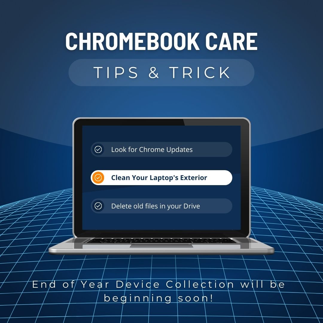 Chromebook Care Tips and Tricks: Remember to keep your device up to date ✨ Clean your Chromebook's exterior regularly 🧼 Ensure keys and trackpad are in good condition 💻 Delete old files in your Google Drive 🗑️ #ChromebookCare #TechTips