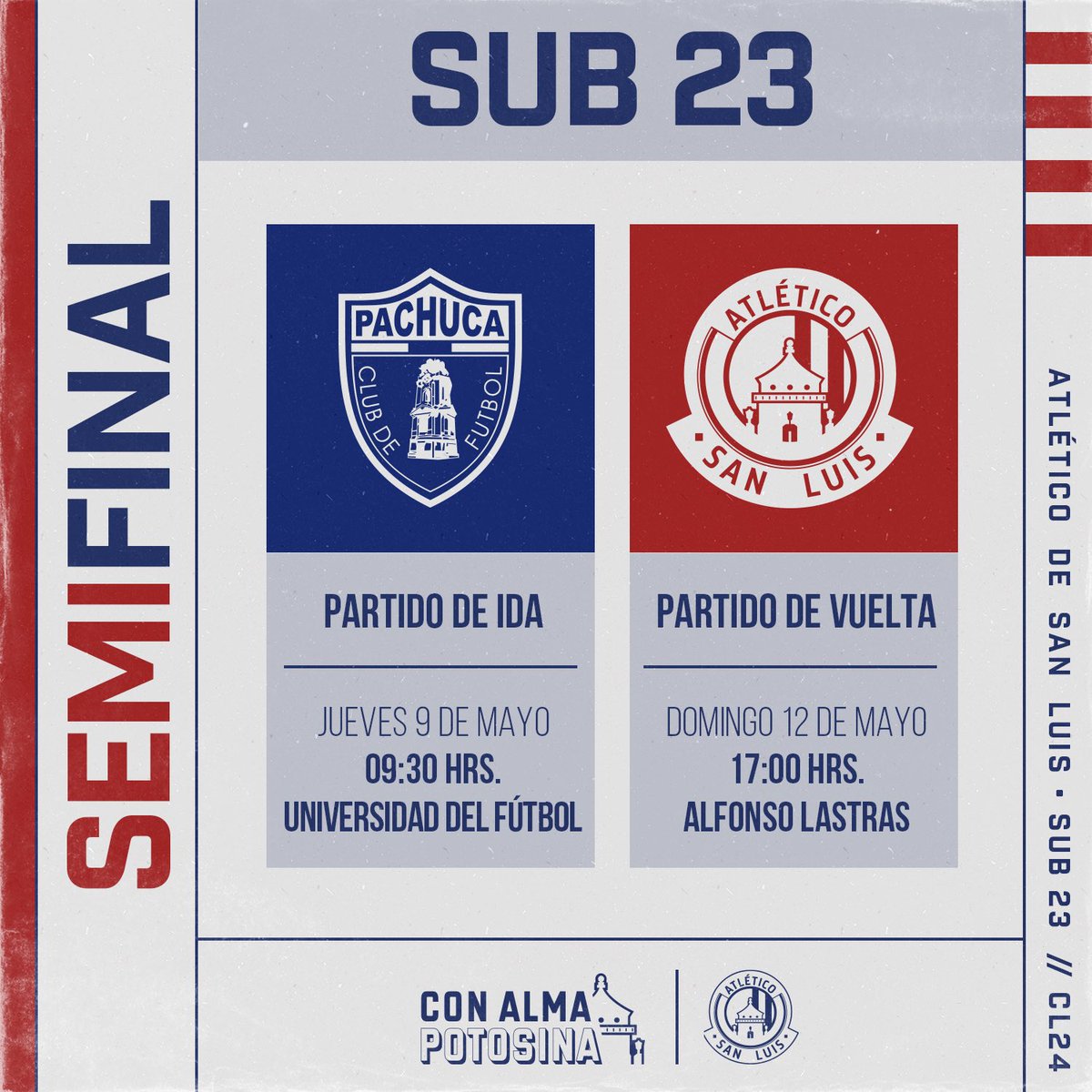 #Sub23 | ¡Semifinal a la vista! 🏆👀

Nuestro equipo #Sub23 se enfrentará ante su similar de @Tuzos por el pase a la Gran Final de la categoría. 👊🏼🔥

#ConAlmaPotosina #JuvenilesADSL