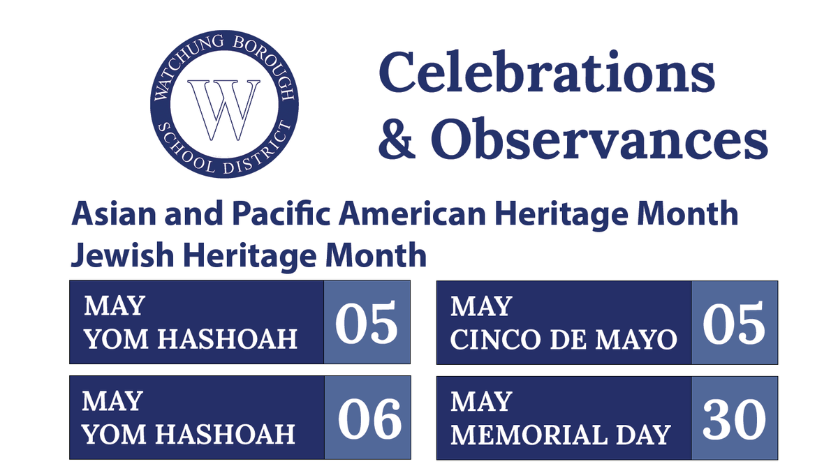 Watchung_Supt's tweet photo. Asian and Pacific American Heritage Month
Jewish Heritage Month

https://t.co/oBWX9ve3mU https://t.co/qoxKRt7cWr