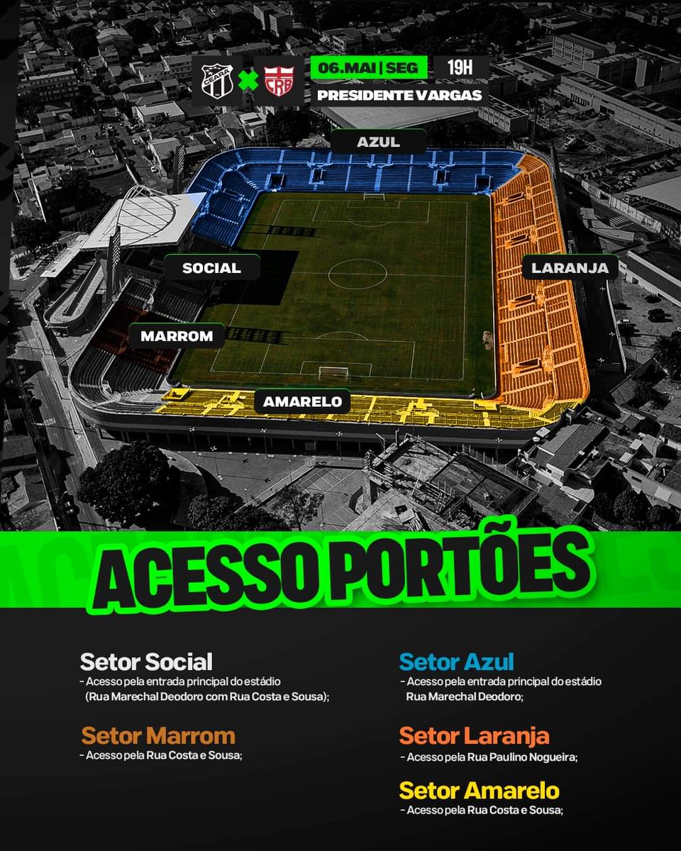 Confira as informações de acesso da torcida do Vozão na partida de hoje. 

🎟️ Lembre-se de entrar pelo setor indicado no seu ingresso ou check-in.

📱 Em caso de dúvidas, entre em contato com o atendimento ao torcedor pelo WhatsApp: (85) 3052-7777.

#CearáSC #CSCxCRB