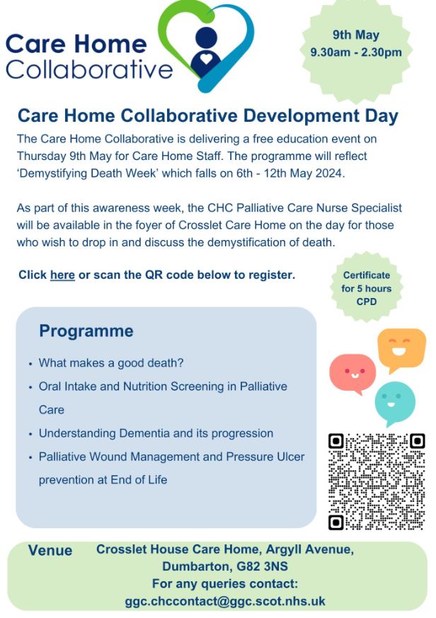 NHSGGC - Care Home Collaborative (@nhsggcchc) on Twitter photo Demystifying Death Week is here! Come and join us for a development day <a href="/wdhscp/">West Dunbartonshire Health+Social Care Partnership</a> Conversations around death and how this impacts us a #carehome staff member and families
<a href="/wdhscp/">West Dunbartonshire Health+Social Care Partnership</a> <a href="/GCHSCP/">Glasgow City HSCP</a> <a href="/erhscp/">East Renfrewshire Health & Social Care Partnership</a> <a href="/RenHSCP/">Renfrewshire Health and Social Care Partnership</a> <a href="/InverclydeHSCP/">Inverclyde HSCP</a> <a href="/EastDunHSCP/">East Dun HSCP</a> <a href="/heather_tonner/">Heather Tonner</a>
nhsggc.scot/your-health/ca… Demystifying Death Week is here! Come and join us for a development day <a href="/wdhscp/">West Dunbartonshire Health+Social Care Partnership</a> Conversations around death and how this impacts us a #carehome staff member and families
<a href="/wdhscp/">West Dunbartonshire Health+Social Care Partnership</a> <a href="/GCHSCP/">Glasgow City HSCP</a> <a href="/erhscp/">East Renfrewshire Health & Social Care Partnership</a> <a href="/RenHSCP/">Renfrewshire Health and Social Care Partnership</a> <a href="/InverclydeHSCP/">Inverclyde HSCP</a> <a href="/EastDunHSCP/">East Dun HSCP</a> <a href="/heather_tonner/">Heather Tonner</a>
nhsggc.scot/your-health/ca…