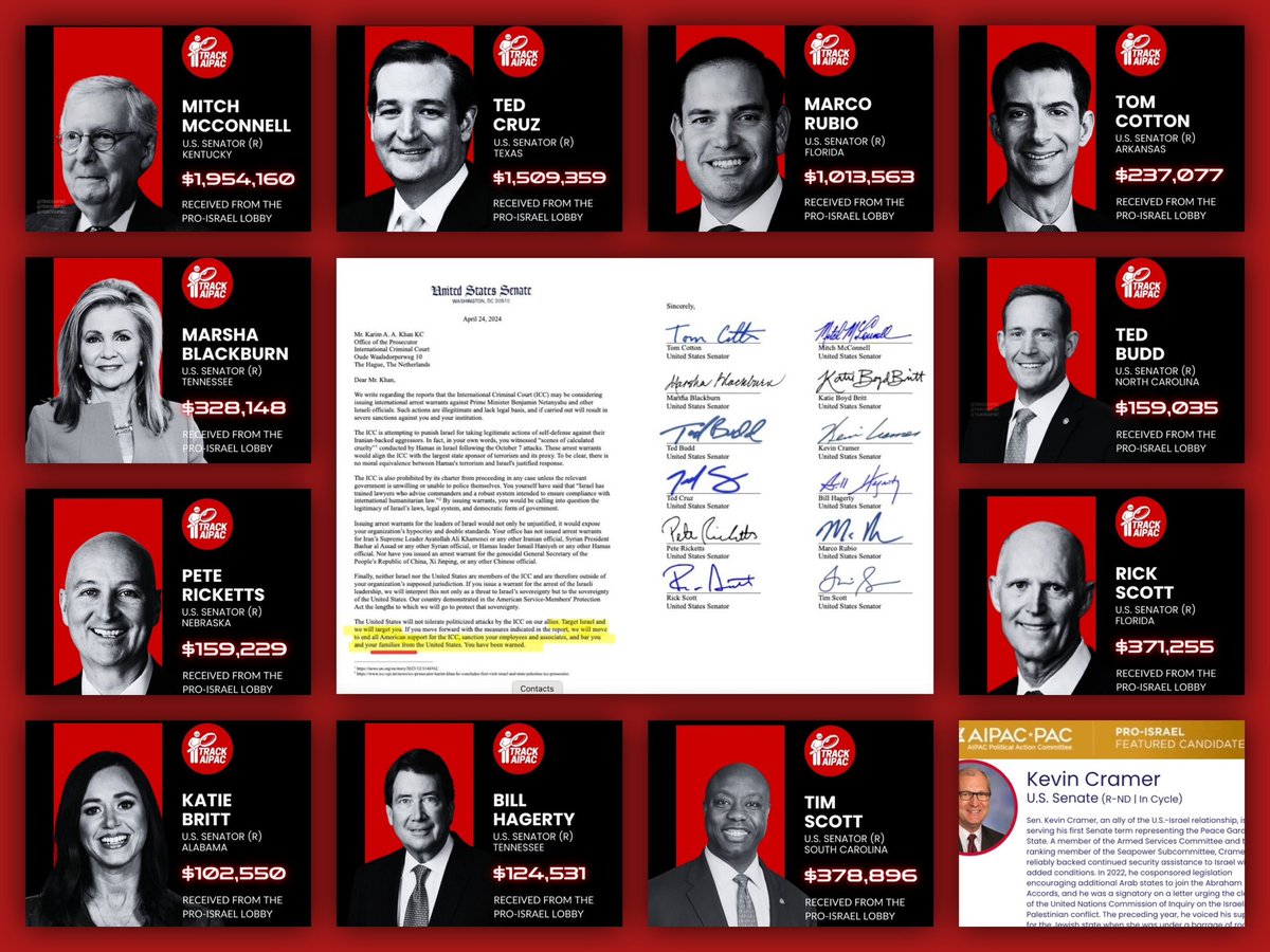 The US Senators who signed this Mafia letter have received over $6 million from the Israel lobby.