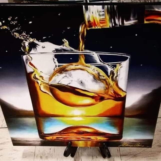 My #whiskey #art Afternoon Ice Moon at The Art Alley in Kentucky (find this #whiskeyart in many sizes leannelainefineart.com) #whisky #wineartist #bourbon